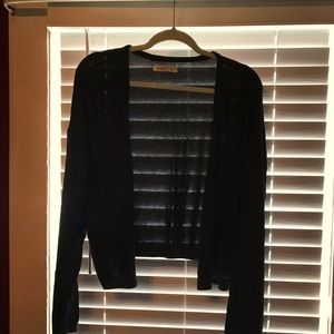Black open front sweater with slight shimmer